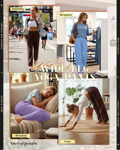 Miniatura 77 de Neer - Conjunto de 3 pantalones de yoga de pierna ancha para mujer - Pantalones deportivos cómodos, holgados, de cintura alta y casuales