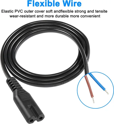 Miniatura 4 de MEIRIYFA Cable de alimentación IEC320 C7, cable de coleta, enchufe hembra C7, conector de repuesto de extensión de extremo abierto para computadora