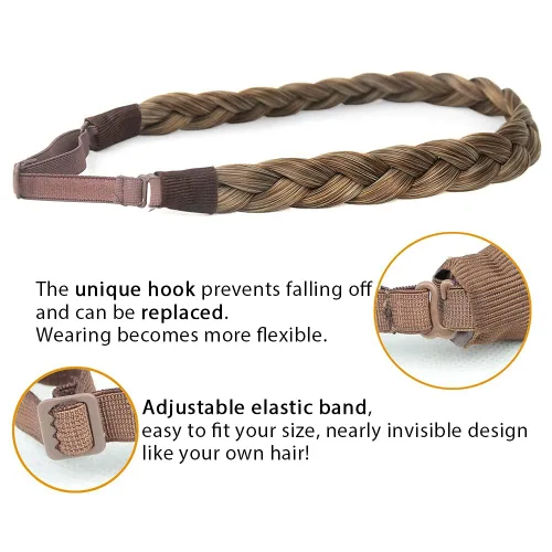 Miniatura 4 de Diadema clásica de cabello sintético trenzado, trenzas gruesas y anchas, extensión de cabello con elástico para mujeres y niñas, accesorio