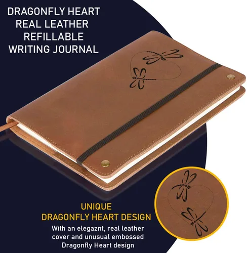 Miniatura 2 de The Dragonfly Heart - Diario de cuero real, correa elástica, 200 páginas rayadas, 6 x 8.5 pulgadas, diario, cuaderno de cuero para escribir