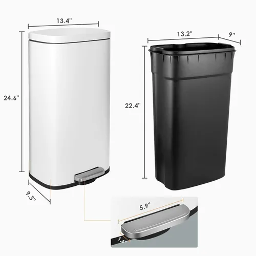 Miniatura 6 de Cubo de Basura, Cubo de Basura de Cocina de Acero Inoxidable con Pedal, Cubo de Residuos con Pedal con Tapa con Bisagras y Cubo Interior Extraíble