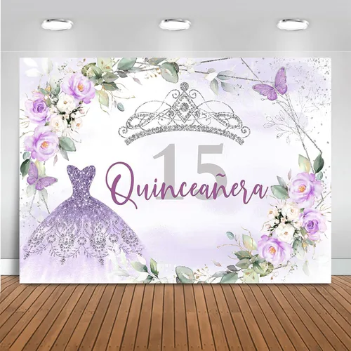 Miniatura 7 de Mocsicka Telón de fondo de cumpleaños de quinceañera para decoración de fiesta de cumpleaños de 15 años, decoración de fondo de fotografía rosa
