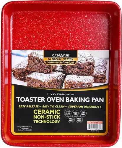 Miniatura 6 de casaWare Horno tostador Ultimate Series de 11 x 9 x 2 pulgadas con revestimiento antiadherente de cerámica para hornear (granito plateado)