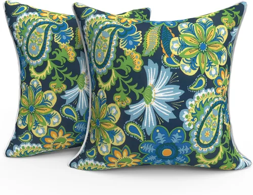 Miniatura 544 de Juego de 2 almohadas para exteriores de 16 x 16 pulgadas, repelentes al agua con interiores, para muebles de patio, hogar, jardín, geometría bohemia