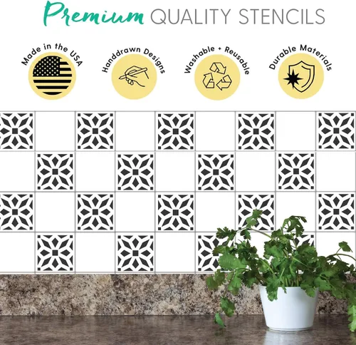 Miniatura 5 de Paquete de 4 plantillas de azulejos (6 x 6 pulgadas), patrón marroquí, plantillas reutilizables para pintar suelos/paredes/muebles, se adapta a