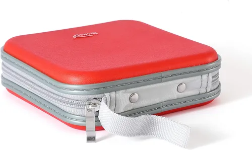 Miniatura 5 de Carpeta de almacenamiento portátil de plástico duro para CD/DVD, capacidad para 40 unidades, color rojo