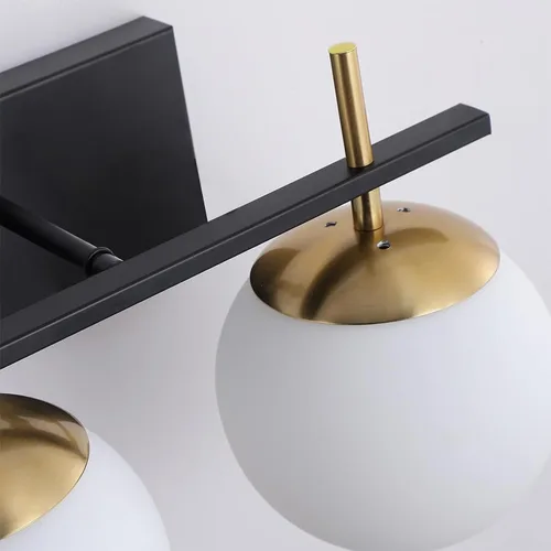Miniatura 5 de 2 lámparas de baño, luz negra y dorada, luz de baño de mediados de siglo sobre espejo con pantalla de globo de vidrio blanco, apliques de pared