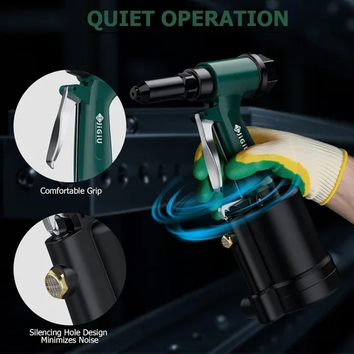 Miniatura 4 de JiGiU Herramienta neumática Remachadora de aire 3097LBF Tirando Pistola de remache neumática para ahorro de mano de obra pesada, remachadora de aire