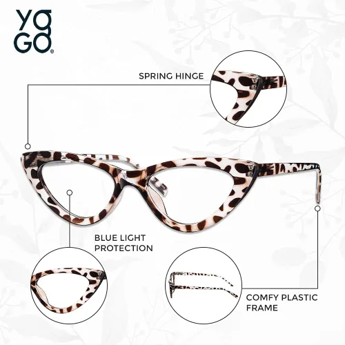 Miniatura 6 de Yogo Vision Blue Light Blocking Glasses Retro Cateye Eyeglasses for Women Light Spring Hinge Plastic Frame