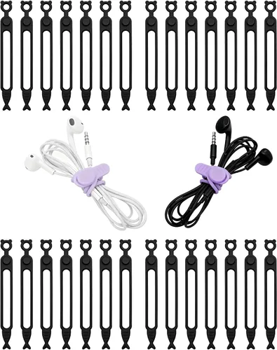 28 piezas de bridas de silicona reutilizables, correas de cable negro para organizar cables de carga, cables de computadora
