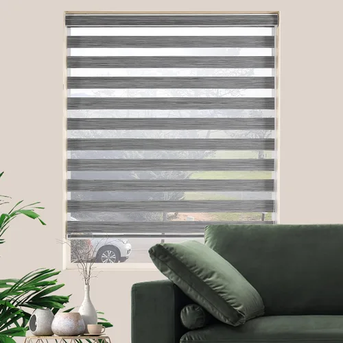 Persianas Zebra de doble capa, personalizables, poliéster, traslúcidas para filtrar la luz, con control de luz y de privacidad (19 pulgadas de ancho