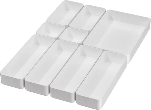 9 piezas de juego de bandejas organizadoras de cajones apilables, bandejas de almacenamiento apilables multifuncionales para tocador, baño, cocina,