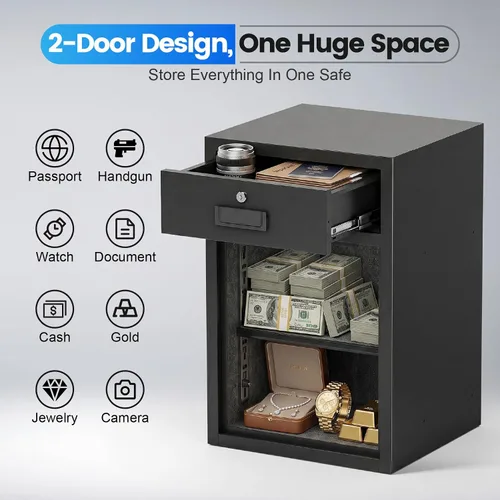 Miniatura 5 de Xyvaly Caja fuerte resistente para cajones de 5.1 pies cúbicos, caja fuerte para el hogar, con bolsa ignífuga e impermeable, con sistema de alarma