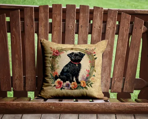 Miniatura 2 de Caroline's Treasures DAC2072PW1414 Affenpinscher and Flowers - Almohada decorativa de tela, lavable a máquina, para interiores y exteriores