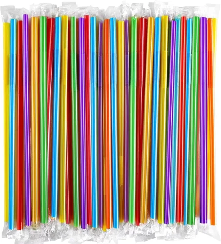 [Envueltas individualmente] 100 popotes de plástico flexibles coloridos, pajitas flexibles desechables, (9.45 pulgadas de largo y 0.23 pulgadas de