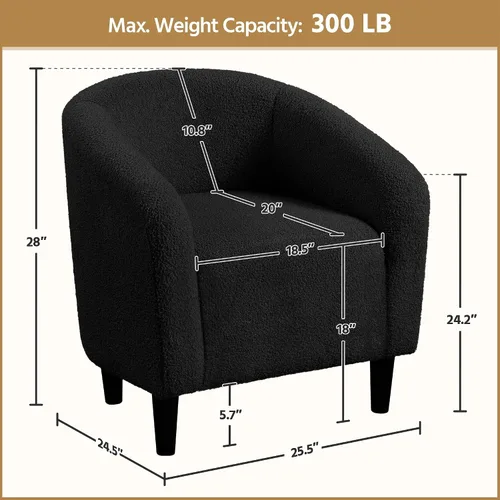 Miniatura 3 de Topeakmart Silla de barril, silla de acento de sherpa suave, silla auxiliar de club, estilo moderno, asiento profundo, sillón de barril para sala