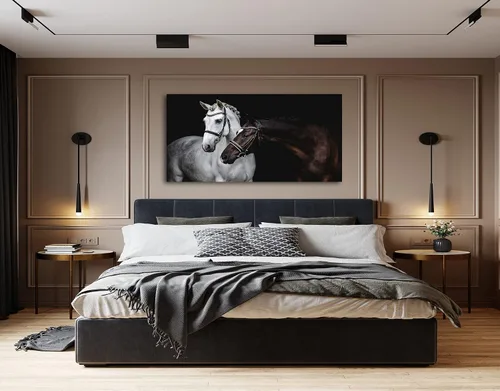 Miniatura 7 de Jiuqinghua Lienzo impreso para pared, cuadro de caballos blancos y marrones, 1 panel, pintura de animales salvajes, obra de arte para sala de estar