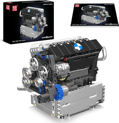Mould King 10213 V8 Kit de construcción de modelo de motor, motor mecánico inteligente de chip con pistones móviles y cigüeñal, más de 744 piezas