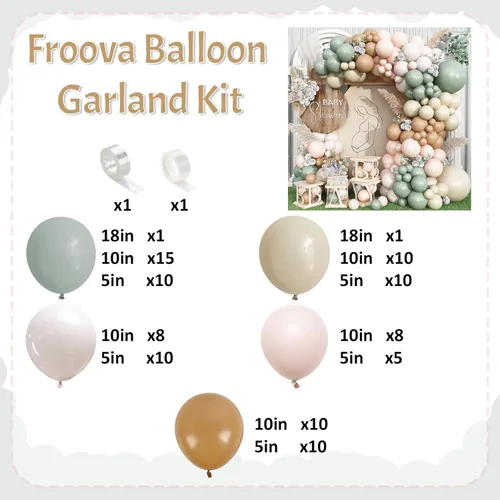 Miniatura 2 de Kit de arco de guirnalda de globos neutros de color verde polvoriento, verde salvia, nude, crema, arena, blanco, marrón claro, pastel, rubor, rosa