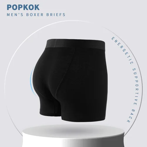 Miniatura 3 de POPKOK Calzoncillos tipo bóxer de algodón con bragueta para hombre, paquete de 5