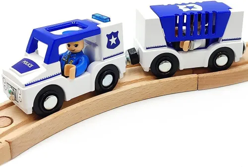 Miniatura 12 de Set de vagones de tren de madera con pista Accesorios para pista de tren con excavadora y camión volquete Vehículos pequeños Vagones de tren