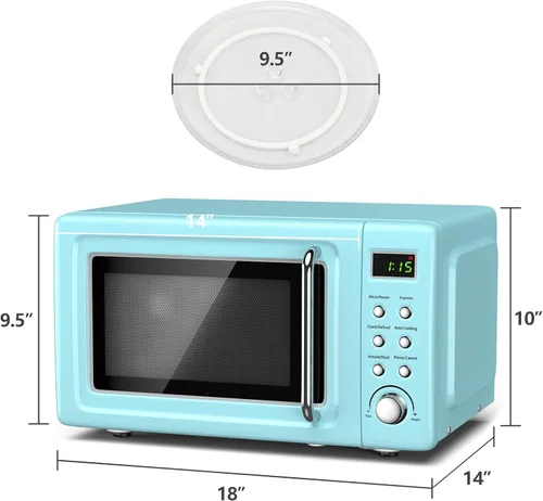 Miniatura 7 de Microondas retro Moccha, microondas compacto de 0.7 pies cúbicos, hornos de microondas de 700 vatios para encimera con 5 niveles de potencia