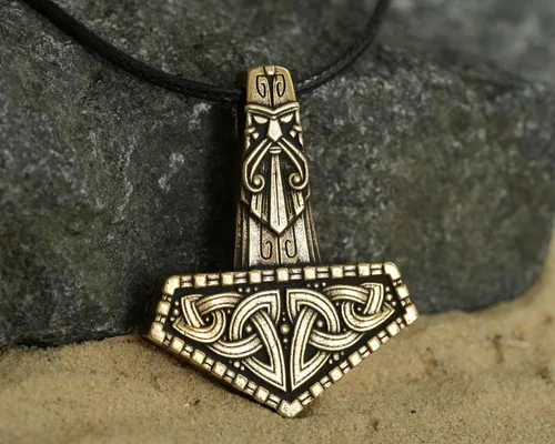 Miniatura 108 de Viking Thors Hammer Necklace Pendant - Vegvisir Aegishjalmur Helm of Awe Raven Huginn Muninn Pendant Necklace Amulet Talisman - Thor Necklace