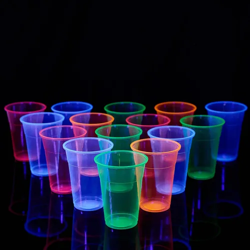Miniatura 5 de Lilymicky 100 unidades de vasos de plástico de 16 onzas, vasos de fiesta de neón brillante, colores neón surtidos para fiestas, carnavales