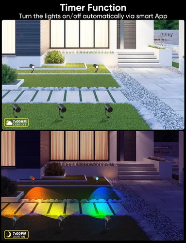 Miniatura 7 de APPECK Foco inteligente para exteriores de 600 lm, RGBCW+IC luces de paisaje que cambian de color, paquete de 2 unidades, iluminación de paisaje