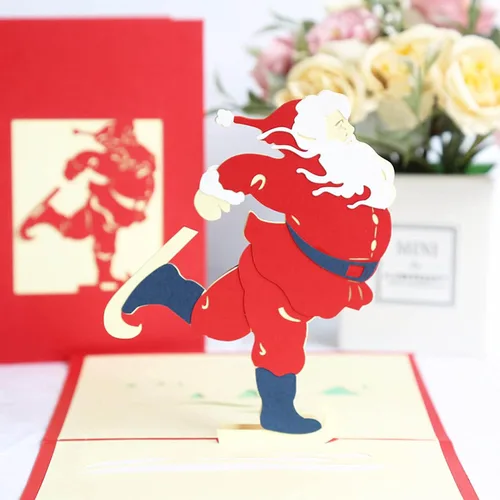 Miniatura 5 de Tarjetas de felicitación de Navidad 3D, 9 unidades, tarjetas emergentes hechas a mano con sobre, juego de 9, para Navidad, Año Nuevo, vacaciones