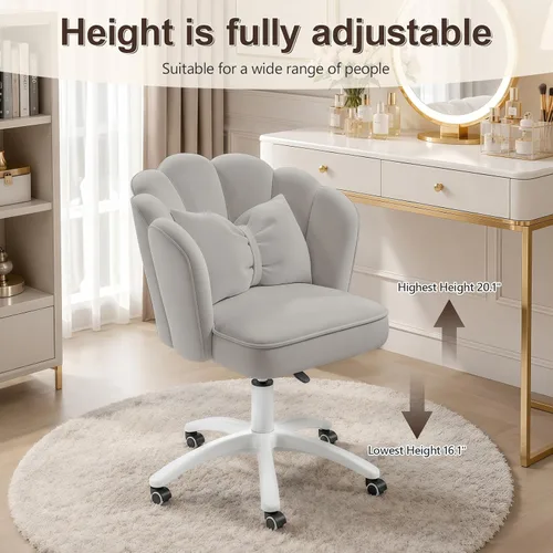 Miniatura 4 de Silla de tocador con ruedas, silla de escritorio de pétalos de terciopelo, silla tapizada para la oficina en casa, para mujeres y niñas, silla