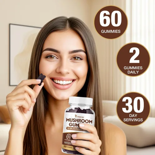 Miniatura 7 de Gomitas de hongos para adultos, suplemento de 10 mezclas de hongos con melena de león, cordyceps, reishi, chaga y cola de pavo para concentración