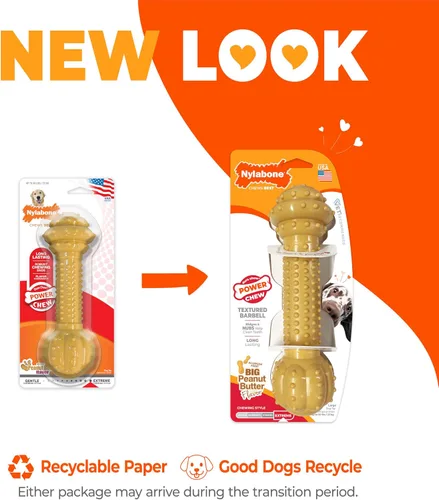 Miniatura 3 de Juguete mordedor para perros Nylabone, sabor mantequilla de maní., Barbell, L