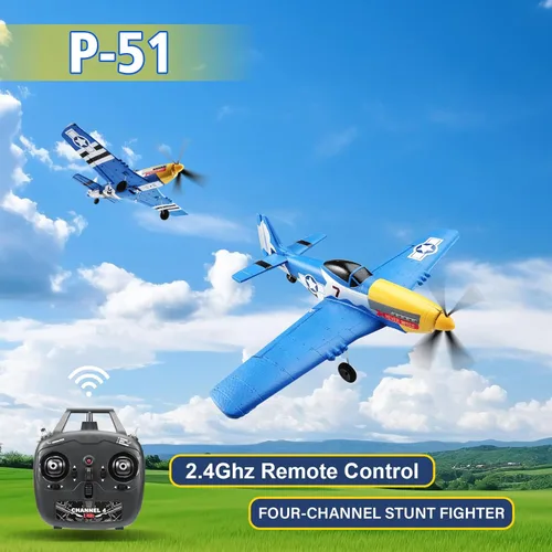 Miniatura 2 de jaming Avión RC P-51D Mustang Fighter de 4 canales para adultos y niños, avión de control remoto de 4 canales RTF con giroscopio de 6 ejes, Azul