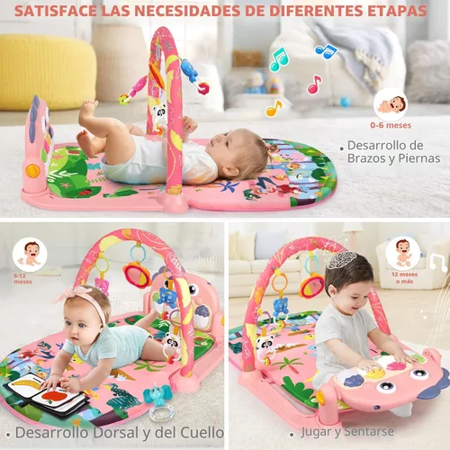 Miniatura 4 de UMIKU Tapete de juego para bebé, tapete para el tiempo boca abajo, centro de actividades musicales para bebés recién nacidos con música de piano
