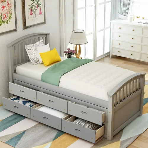 Miniatura 3 de Harper & Bright Designs Base de cama de plataforma individual con 6 cajones de almacenamiento, sofá cama individual con almacenamiento, cama capitán