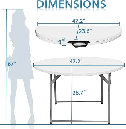 Miniatura 3 de Mesa plegable redonda de 48 pulgadas, mesa de comedor de plástico plegable para bodas, fiestas, jardín, patio