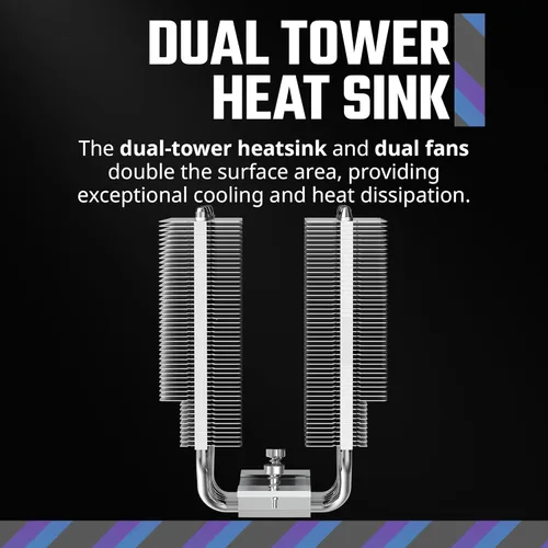 Miniatura 4 de Disipador Master Hyper 620S de Torre Dual para CPU, sincronización ARGB, ventilador PWM de 4.92 pulgadas, 6 tubos disipadores de calor de contacto