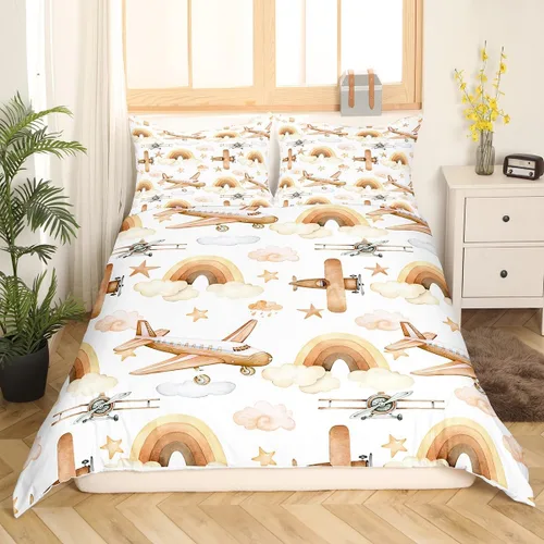 Miniatura 9 de Erosebridal Funda de edredón de avión tamaño individual, juego de ropa de cama de aviones de dibujos animados para adolescentes, color verde azulado