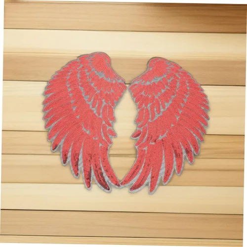 Miniatura 6 de Red Sequin Angel Wings Fabric Appliques Adhesive Backing Embroidered Iron-on Patches for Clothing Hats Backpacks DIY Decoration