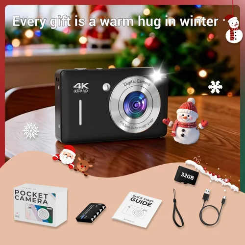 Miniatura 8 de Cámara digital para niños, FHD 1080P 44MP Cámara digital de punto y disparo con detección de rostros, captura de sonrisas, zoom 18X, 20 filtros