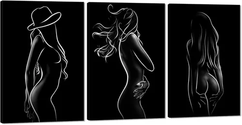 Miniatura 27 de Novatique 3 piezas de arte de pared sexy en blanco y negro para parejas desnudas, decoración de pared abstracta de amor para mujeres y hombres, arte
