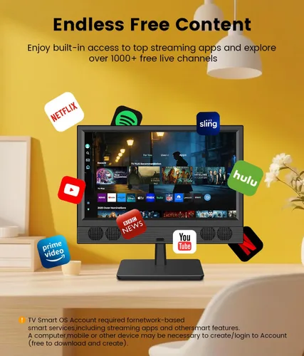 Miniatura 4 de Feihe Smart TV pequeño de 15.6 pulgadas - Televisión inteligente de pantalla plana compacta Full HD 1080p con Wi/Fi, Bluetooth, control remoto por