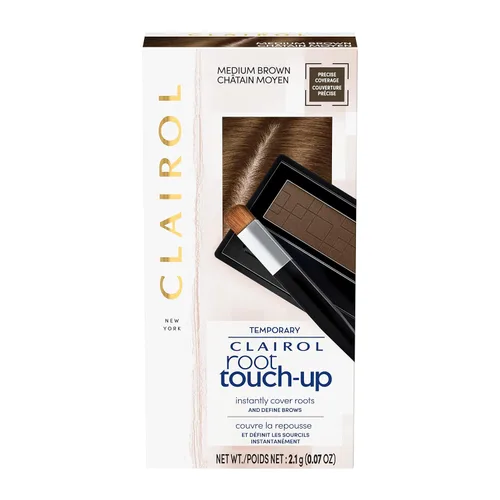 Miniatura 2 de Clairol Polvo de ocultación temporal de retoque de raíz, color de cabello castaño medio, 0.07 onzas (paquete de 1) y barra rápida de retoque de raíz