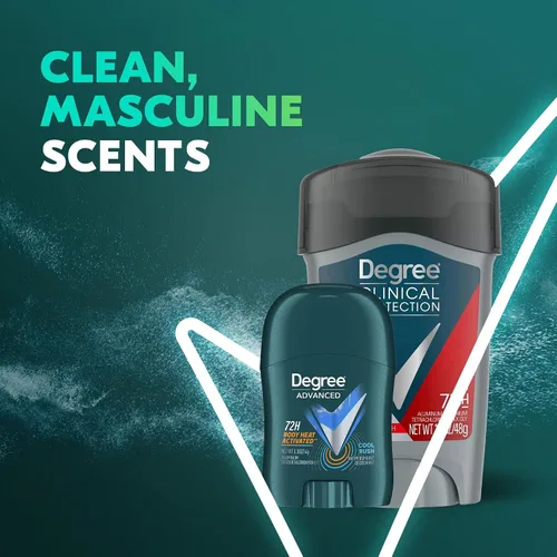 Miniatura 5 de Degree Desodorante para hombres, protección clínica, paquete de 4, antitranspirante Sport Strength 72H, suave sólido + desodorante