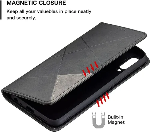 Miniatura 4 de Funda con tapa para Vivo Y11, Y15, Y12 e Y17, diseño de rombos de piel sintética, con función atril, cierre magnético, para Vivo Y11/Y15/Y12/Y17
