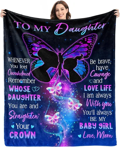 Miniatura 9 de Givetoyou Manta de regalo para mi hija de mamá como regalo de cumpleaños, letra de "Te quiero" para ella, franela ultrasuave de forro polar, manta