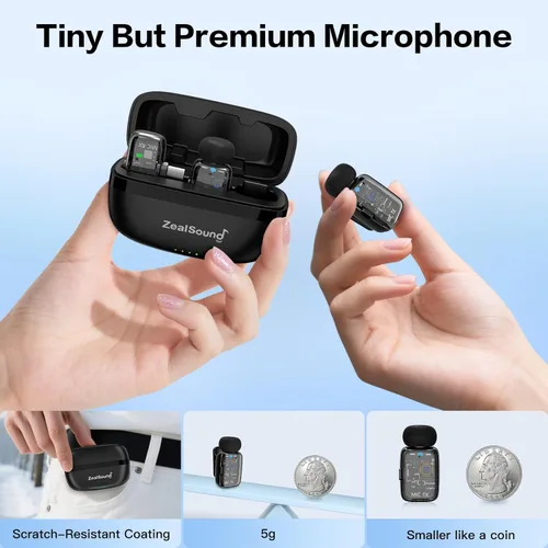 Miniatura 2 de ZealSound Micrófono TikTok, micrófono inalámbrico Lavalier para iPhone, iPad, Android (USB-C/Lightning), mini micrófono con funda de carga