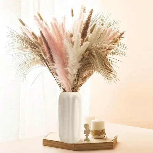 Miniatura 6 de Jarrón de cerámica para flores – Jarrón moderno pequeño con textura acanalada para decoración del hogar, hierba de pampas, decorativo, de granja