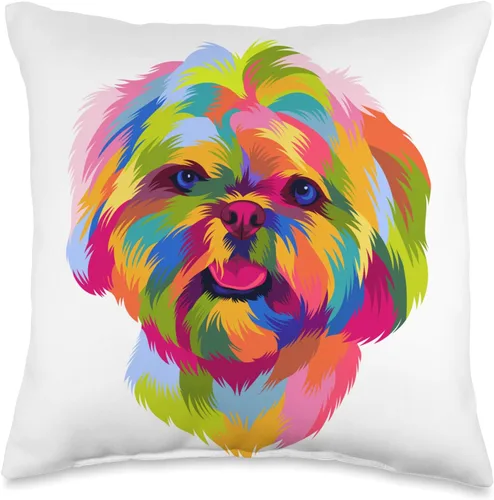 Cute Pop Art Shih Tzu Gifts Men Women Almohada colorida para el propietario del cachorro de Shih Tzu con retrato de Shih Tzu, 16 x 16 pulgadas,